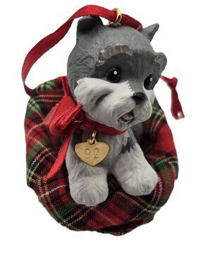 Hallmark 1992 Schnauzer Terrier Christmas Holiday Ornament Gray Red Green White